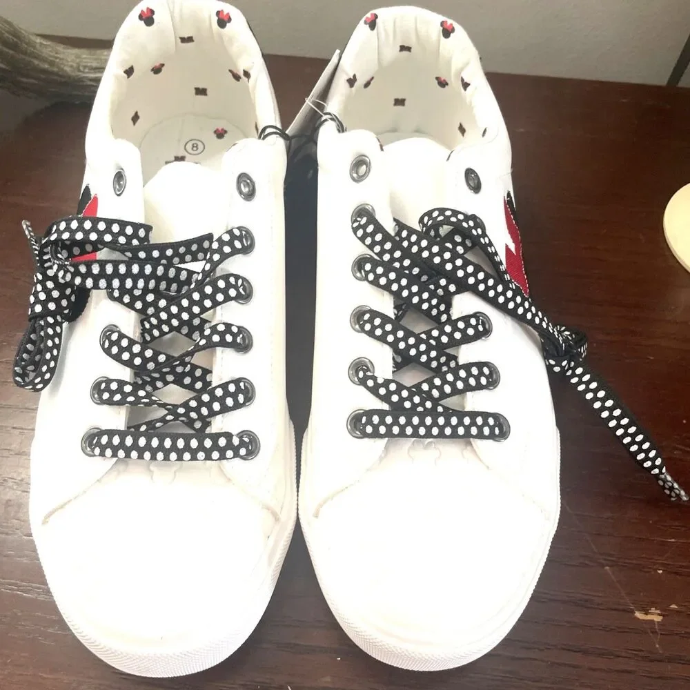 Disney NWTMinnie Mouse Women's Logo White Lace Up Low Top Court Sneakers Sz8 NEW